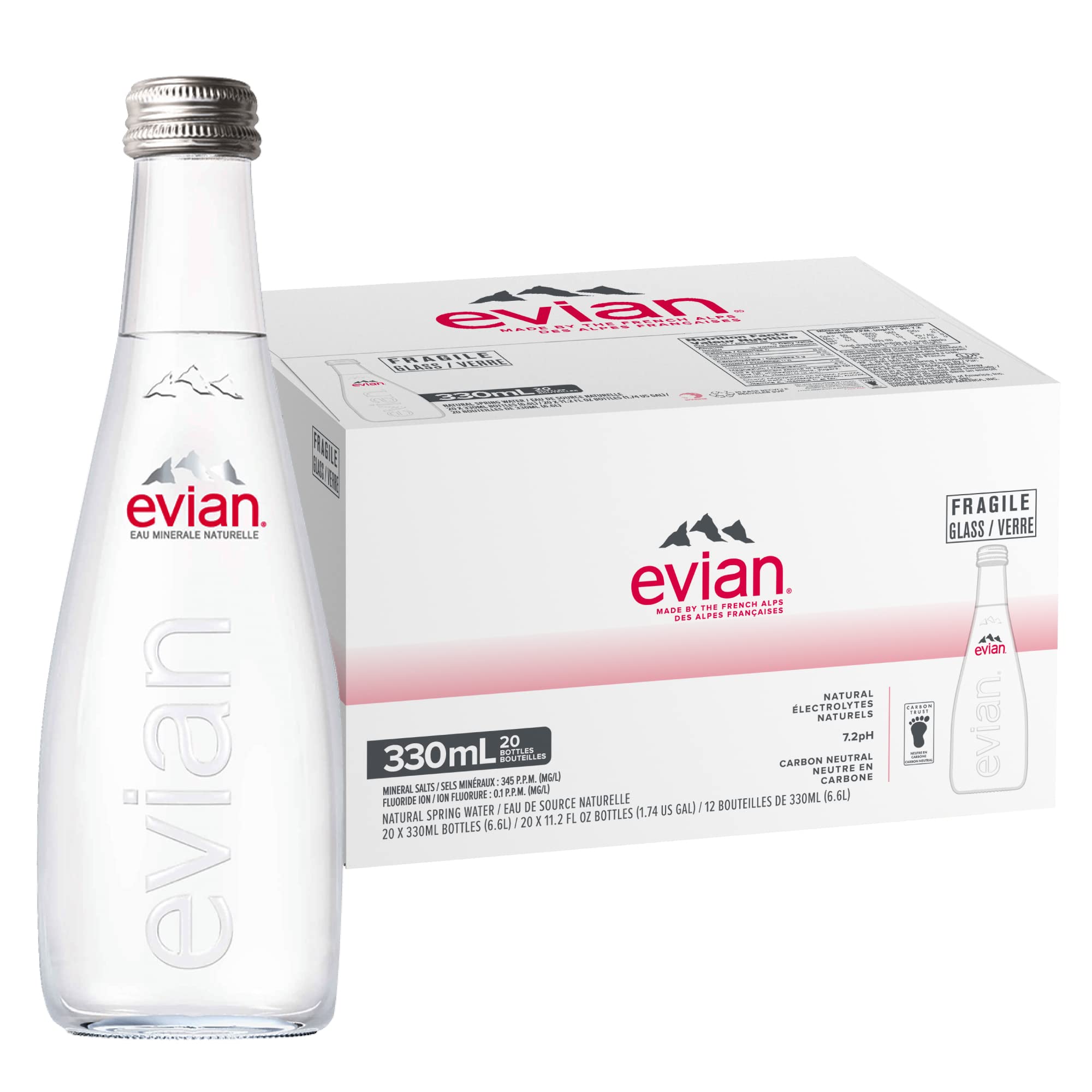 Evian 330ml (20-Pack) - Glass Bottles