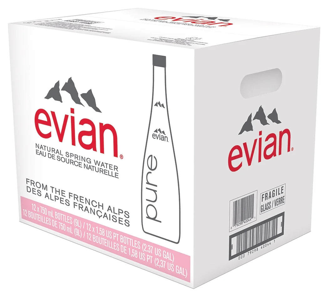 Evian 750ml (12-Pack) - Glass Bottles