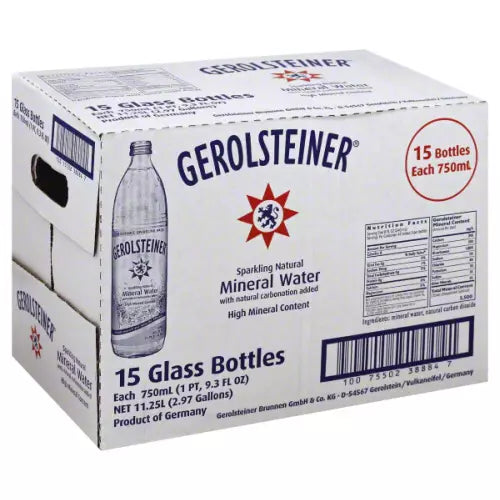 Gerolsteiner Sparkling Mineral Water – 15 Pack of 750mL Glass Bottles