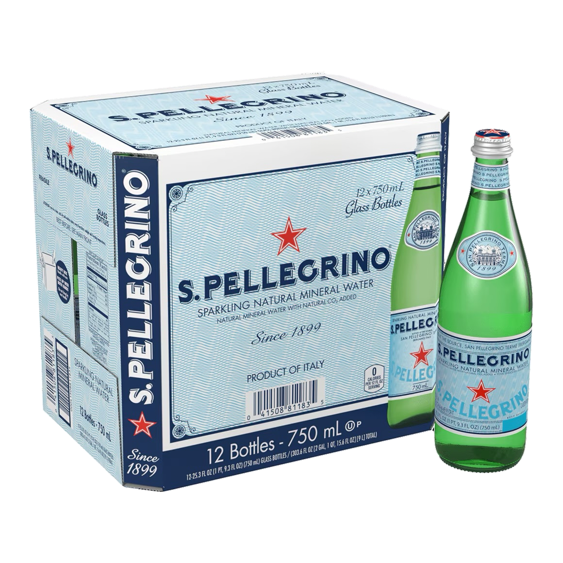 San Pellegrino Sparkling Water 750mL (12-Pack) – Glass Bottles